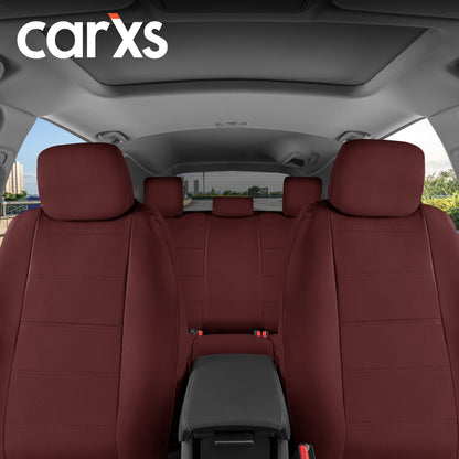 BDK 9-Piece Burgundy Leather Car Seat Cover Full Set, Front Seat Cover and Rear Bench Seat Cover Universal Fit Car Seat Covers for Cars Trucks