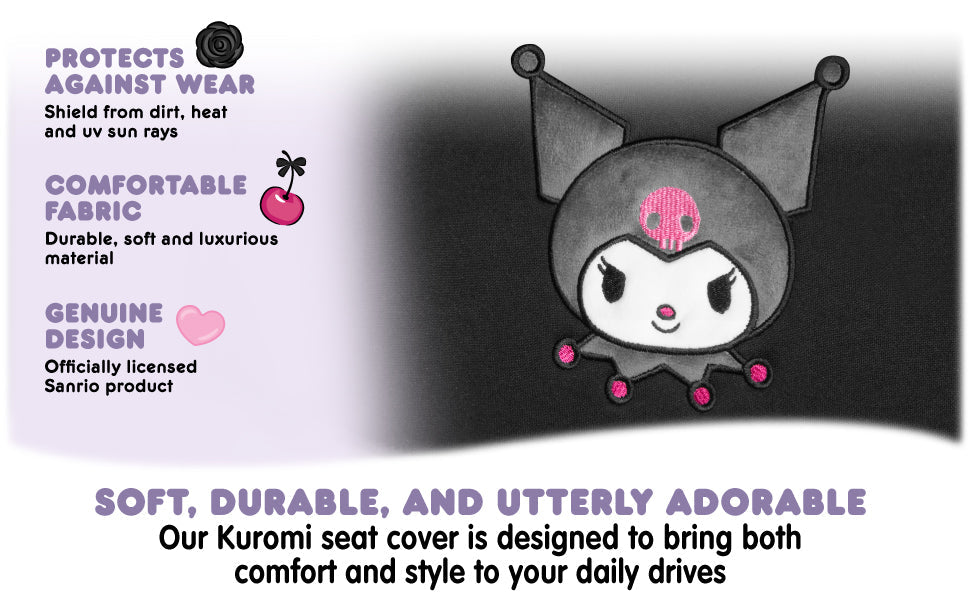 Hello Kitty Kuromi Car Seat Covers - Cute Black and Purple Front Seat Covers with Lavender Accents, Durable and Comfortable Polyester, Car