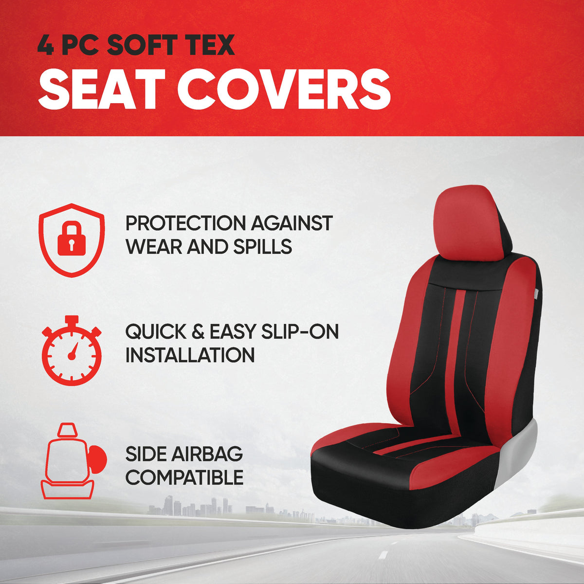 Motor Trend Red Cloth Car Seat Covers for Front Seats - Premium Automotive Bucket Seat Covers, Made for Vehicles with Removable Headrests
