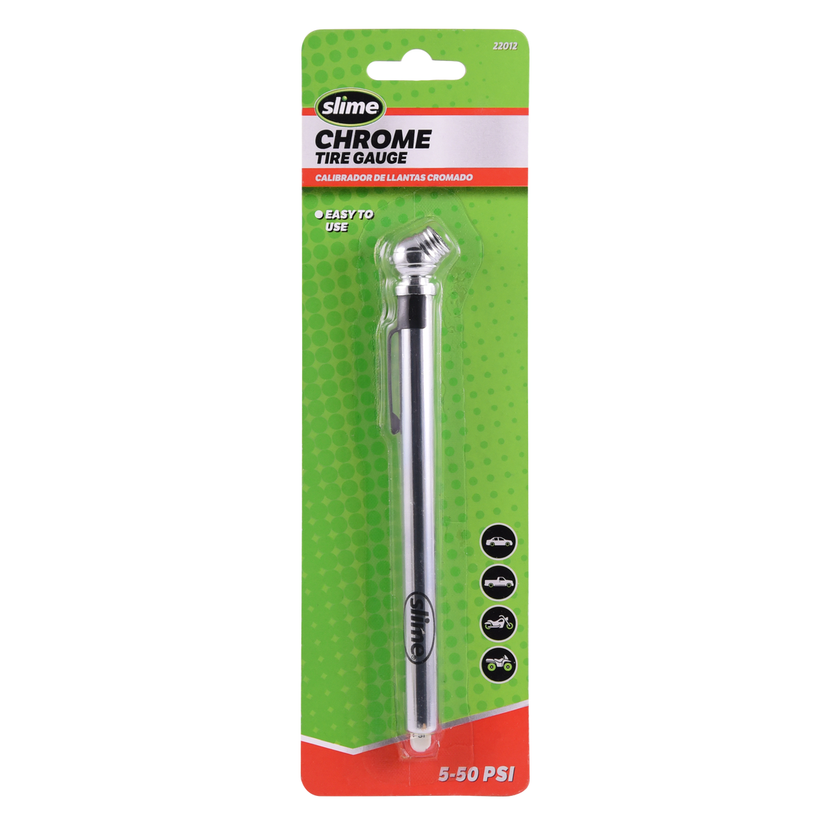Slime Chrome Pencil Tire Gauge (5-50 psi)