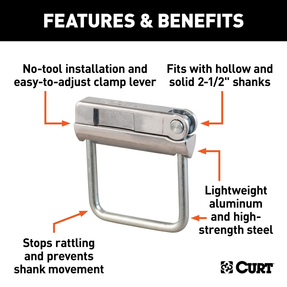 CURT No-Tool Anti-Rattle Hitch Clamp for 2-1/2" Receiver