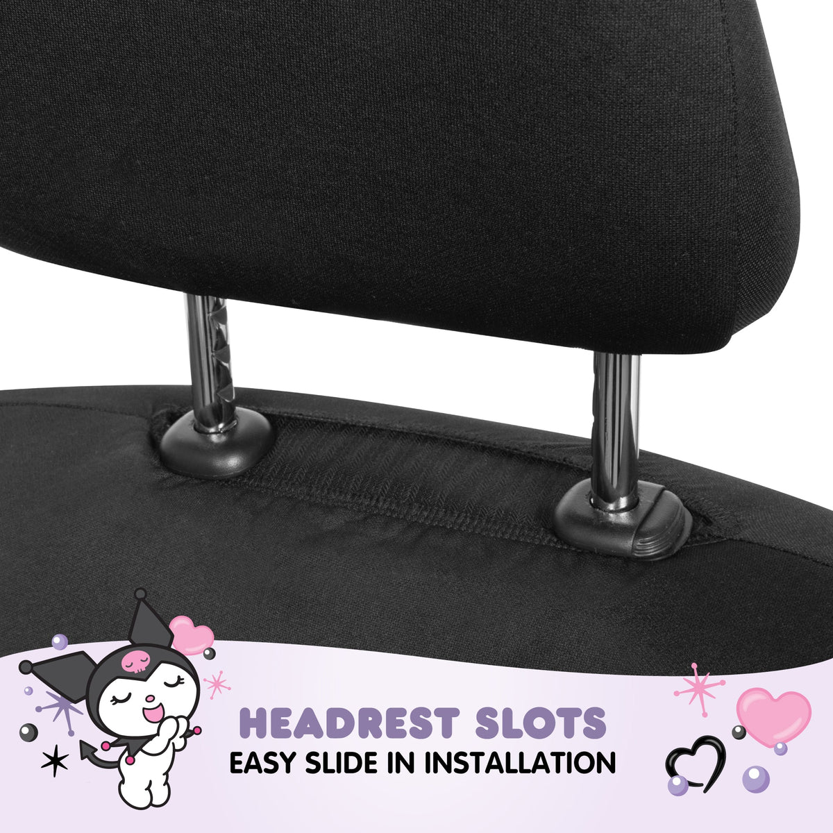 Hello Kitty Kuromi Car Seat Cover - Cute Black and Purple Front Seat Cover with Lavender Accents, Durable and Comfortable Polyester, Car