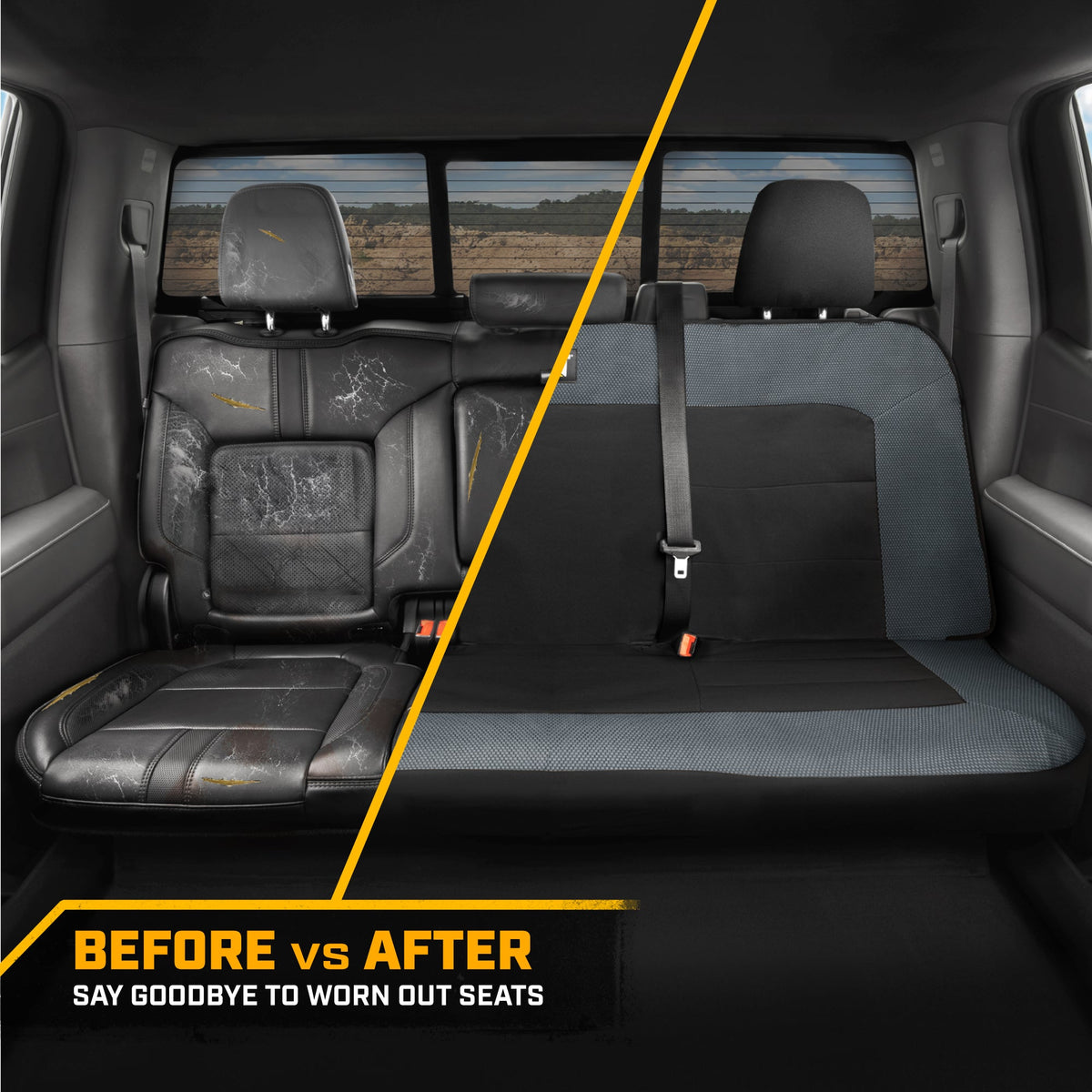 Cat Flexfit Charcoal & Black Rear Seat Cover for Car - Durable Canvas & Mesh Design 60/40 Split Bench Protector for Cars, Trucks & SUVs - Back