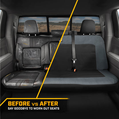 Cat Flexfit Charcoal & Black Rear Seat Cover for Car - Durable Canvas & Mesh Design 60/40 Split Bench Protector for Cars, Trucks & SUVs - Back