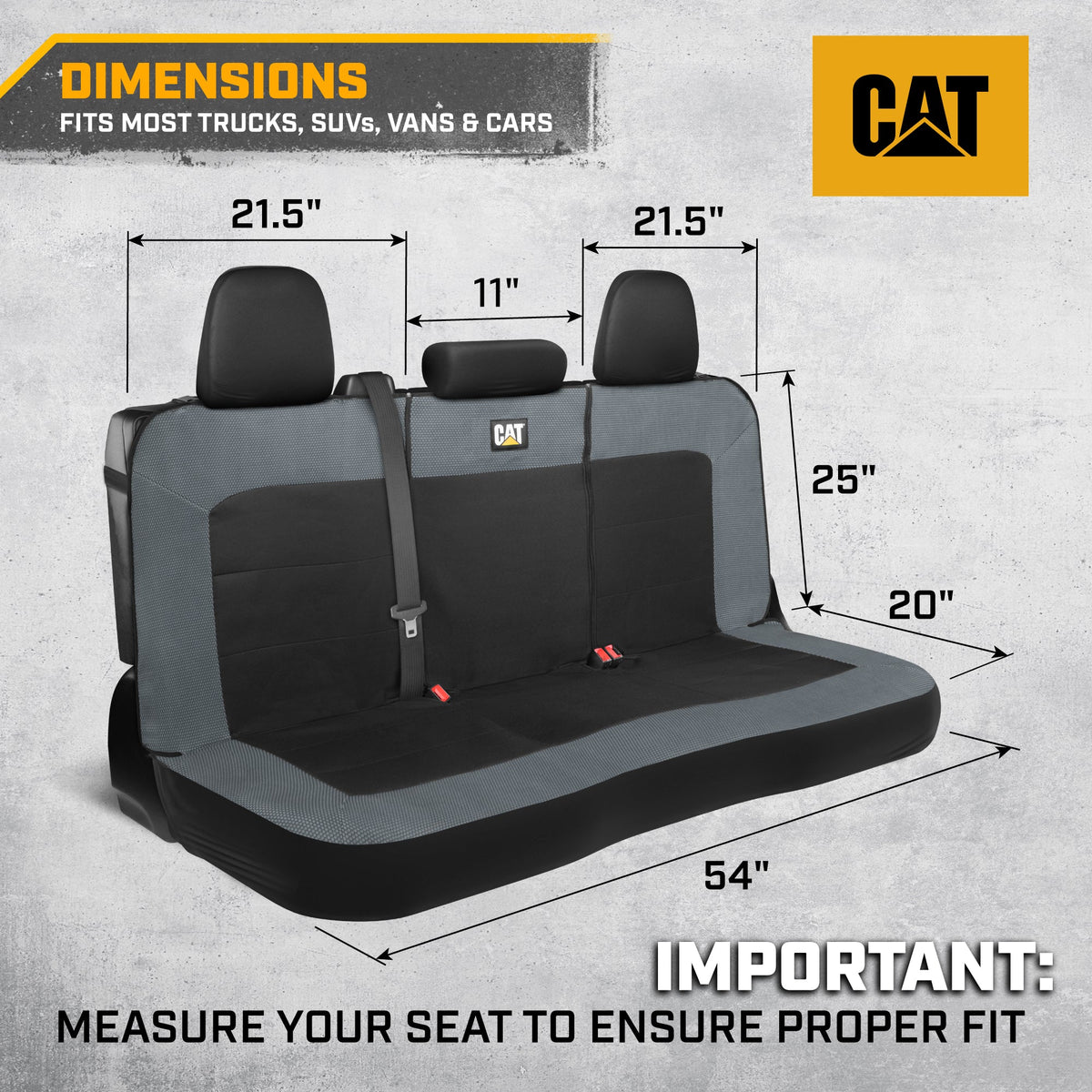 Cat Flexfit Charcoal & Black Rear Seat Cover for Car - Durable Canvas & Mesh Design 60/40 Split Bench Protector for Cars, Trucks & SUVs - Back