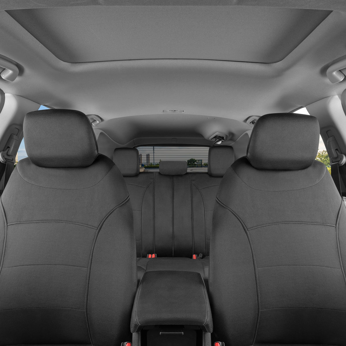 BDK carXS Turismo Car Seat Covers Full Set, Beige Two-Tone Front Seat Covers with Split Rear Bench Back Seat Cover, Automotive Seat Covers for