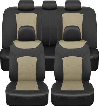 BDK carXS Turismo Car Seat Covers Full Set, Beige Two-Tone Front Seat Covers with Split Rear Bench Back Seat Cover, Automotive Seat Covers for