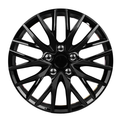 BDK 4-Pack Premium 16" Universal Fit Hubcap Covers for Wheels and Rims - Black Finish (Multi-spokes) - Replacement, Snap On, OEM Style