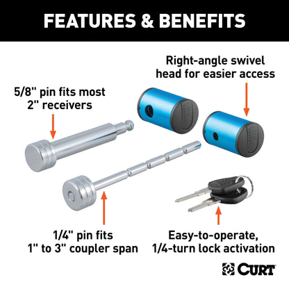 CURT Right-Angle Hitch & Coupler Lock Set (2" Receiver, 1" to 3" Latch)