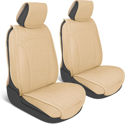 Car Seat Covers - DiamondLux Edition Premium Faux Leather Seat Protectors - Double Cross Stitched Cushioned Automotive Accessories for Trucks