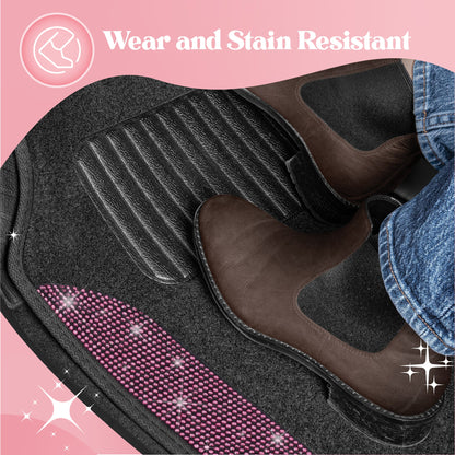 Carbella 4-Piece Diamond Bling Front Floor Mats and Rear Floor Mats - Pink