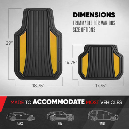 Motor Trend ChromeTech Car Floor Mats Full Set - Durable Rubber Floor Mats for Cars with Two Tone Accent, All Weather Interior Protection for