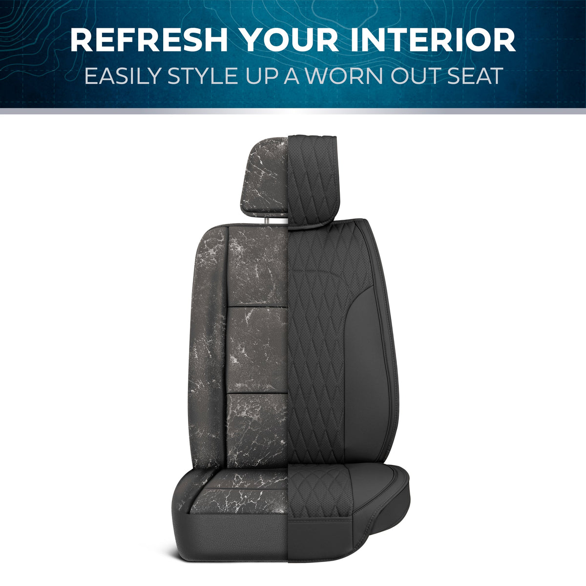 Car Seat Covers - DiamondLux Edition Premium Faux Leather Seat Protectors - Double Cross Stitched Cushioned Automotive Accessories for Trucks