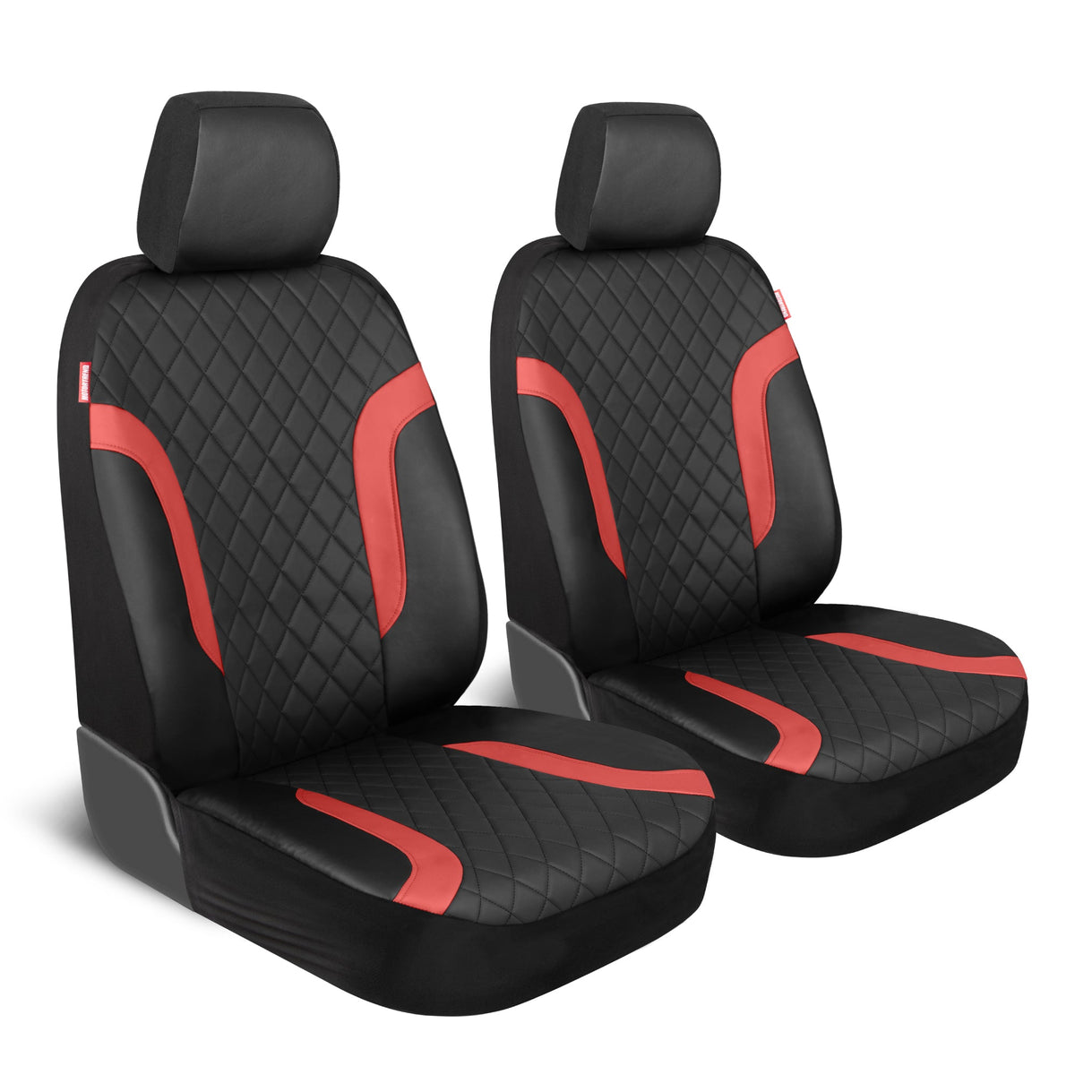 Motor Trend Faux Leather Seat Covers For Trucks, Cars, & SUV - Front Black & Red Car Seat Cover Set - Universal Fit For Most Automotives - Forros