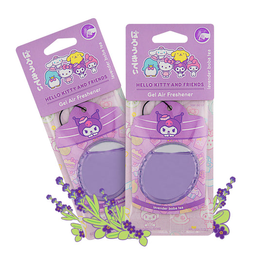 Hello Kitty and Friends Car Air Freshener (Kuromi - Lavender Boba Tea) Hanging Gel Area Deodorizer, Long-Lasting Car Scents Air Freshener, Cute