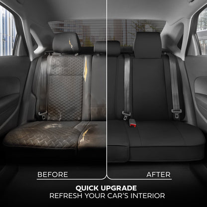 MotorBox Premium Napa Leather Rear Seat Cover – Semi Universal Fit for Most Cars, Truck & SUV – Black Back Seat Protector – Anti-Slip, Durable