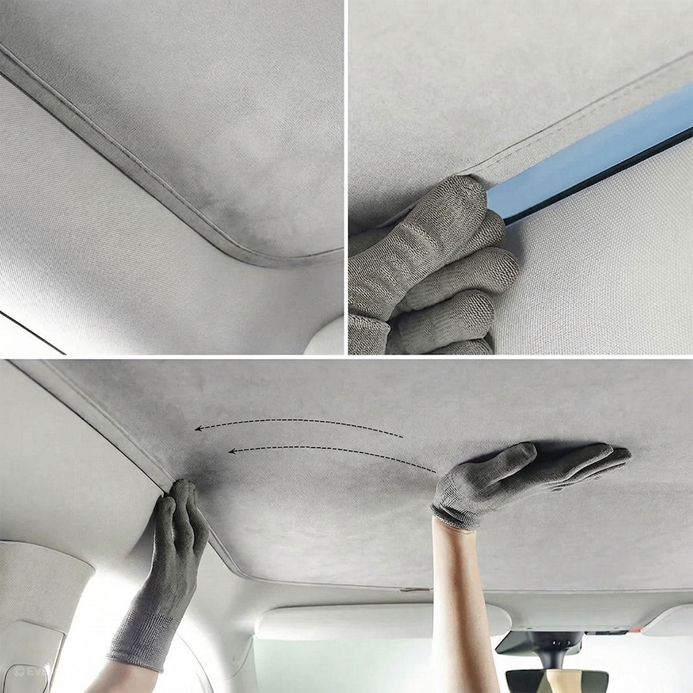 EVBASE Model Y Juniper Glass Roof Sunshade Silicone Electrostatic Sunroof Shade Heat Insulation UV Protection Faux Suede Sun