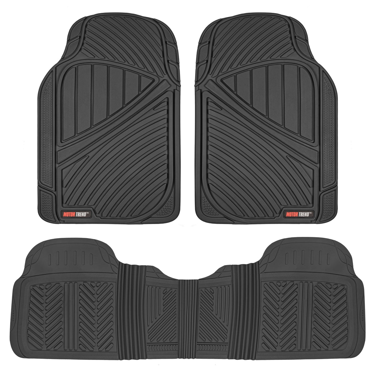 MotorTrend 3-Piece FlexTough Performance Deep Channel Front Floor Mats and Rear Floor Mat - Heavy Duty, All Weather, Trim to Fit