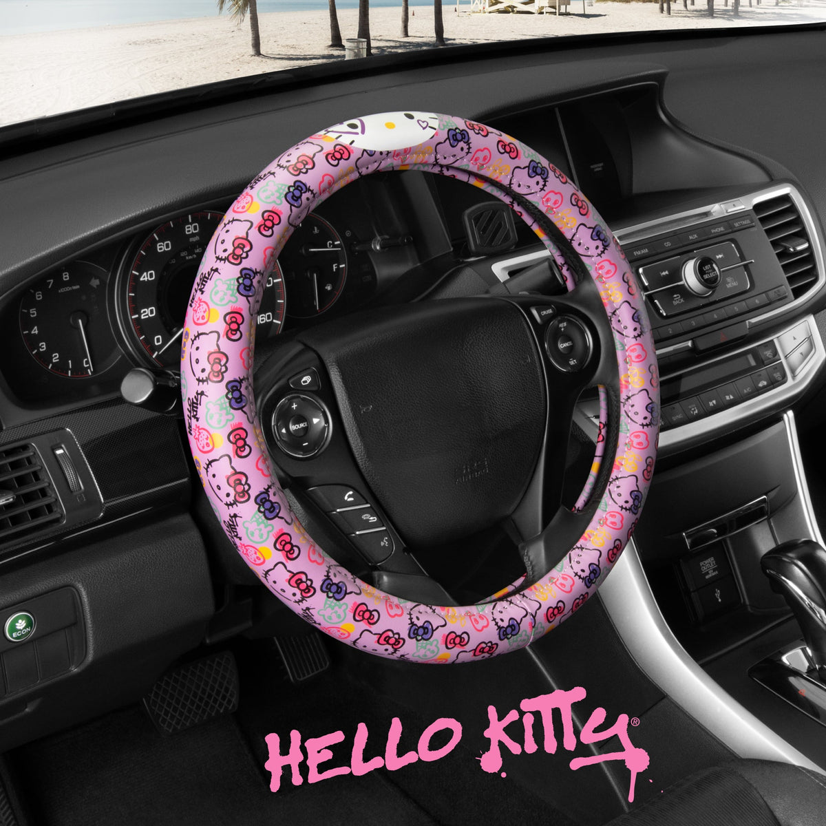 Hello Kitty Steering Wheel Cover, Official Sanrio Car Steering Wheel Cover with Universal Size 14.5 - 15, Cute Steering Wheel Cover for Women