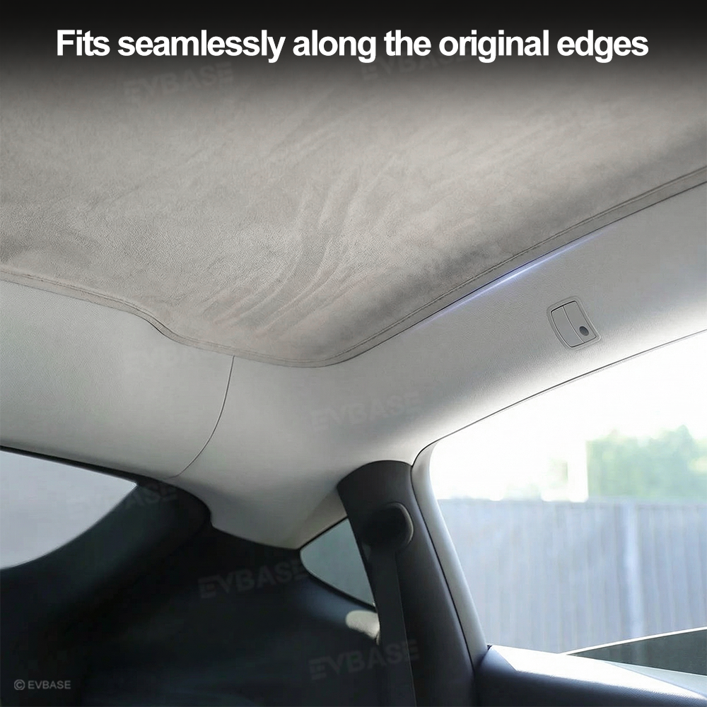 EVBASE Model Y Juniper Glass Roof Sunshade Silicone Electrostatic Sunroof Shade Heat Insulation UV Protection Faux Suede Sun