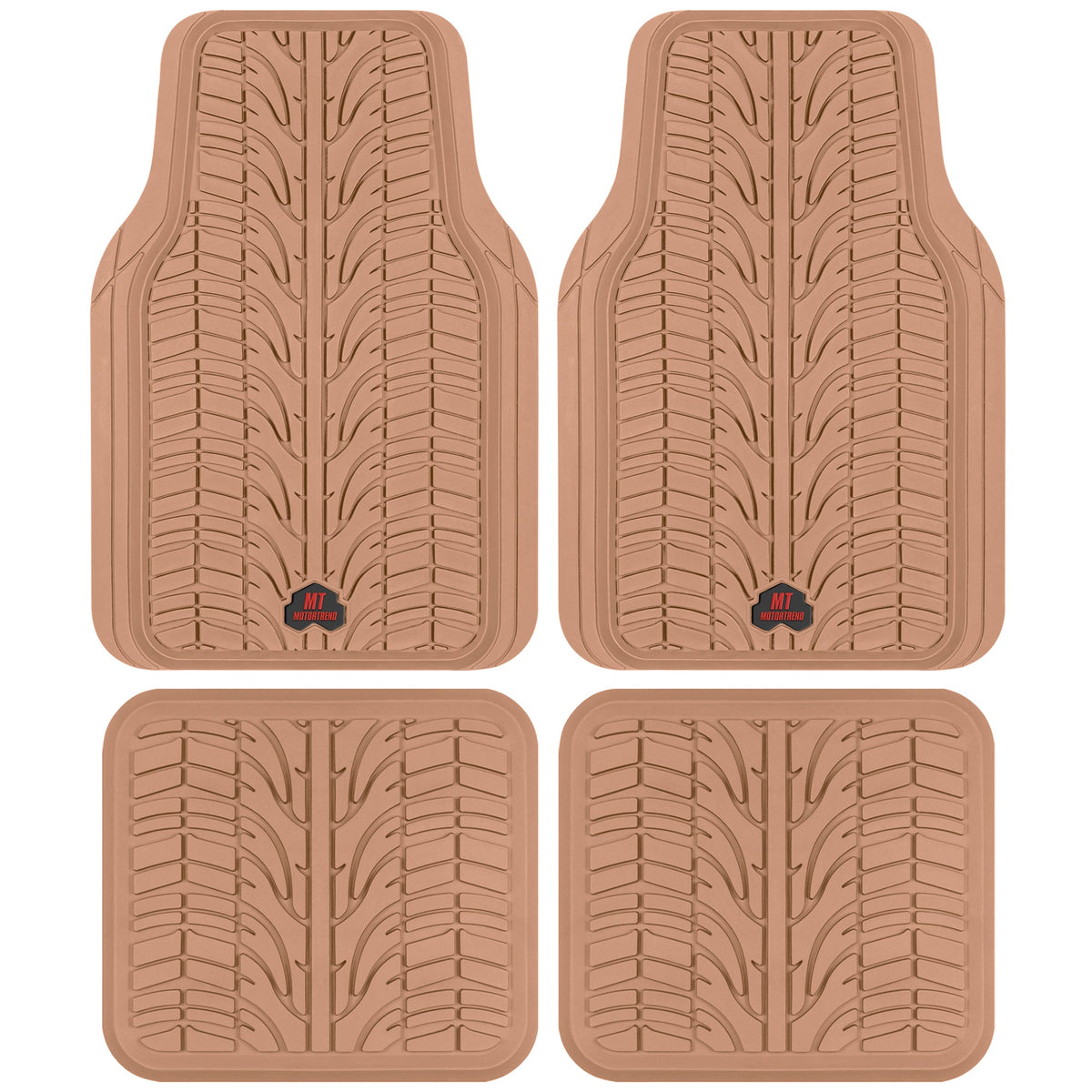 MotorTrend 4-Piece Grand Prix Tire Tread Front Floor Mats anmd Rear Floor Mats - Heavy Duty, All Weather, Trim to Fit - Beige