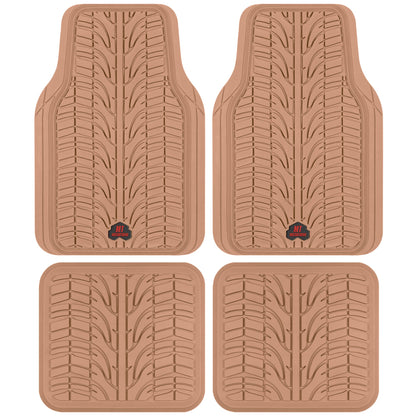 MotorTrend 4-Piece Grand Prix Tire Tread Front Floor Mats anmd Rear Floor Mats - Heavy Duty, All Weather, Trim to Fit - Beige