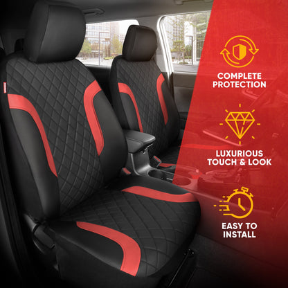Motor Trend Faux Leather Seat Covers For Trucks, Cars, & SUV - Front Black & Red Car Seat Cover Set - Universal Fit For Most Automotives - Forros