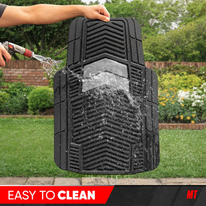 Motor Trend FlexTough Shield Black & Silver All-Weather Floor Mats for Cars, Trucks & SUVs – Heavy Duty Waterproof Rubber Car Mats, Universal