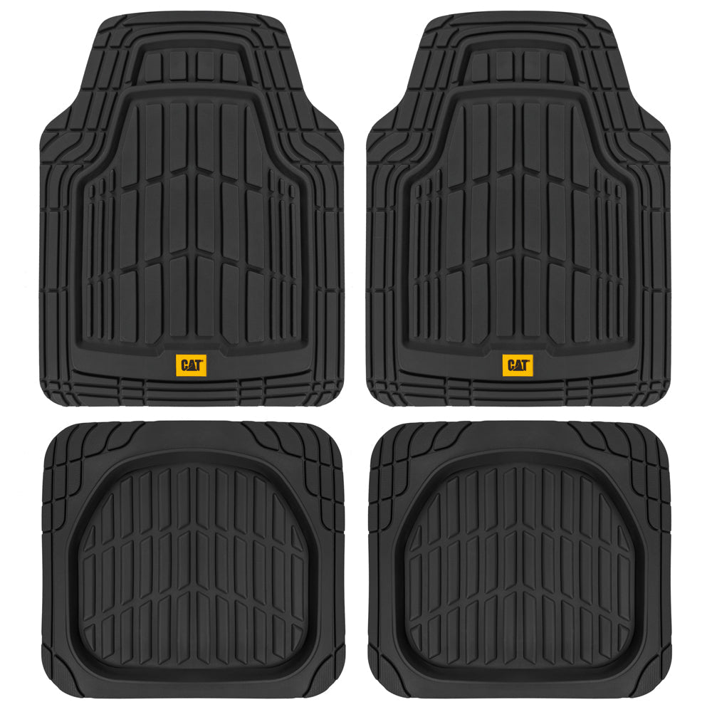 CAT 4-Piece ToughRide Rubber Front Floor Mats and Rear Floor Mats - Heavy Duty, All Weather, Trim to Fit - Black