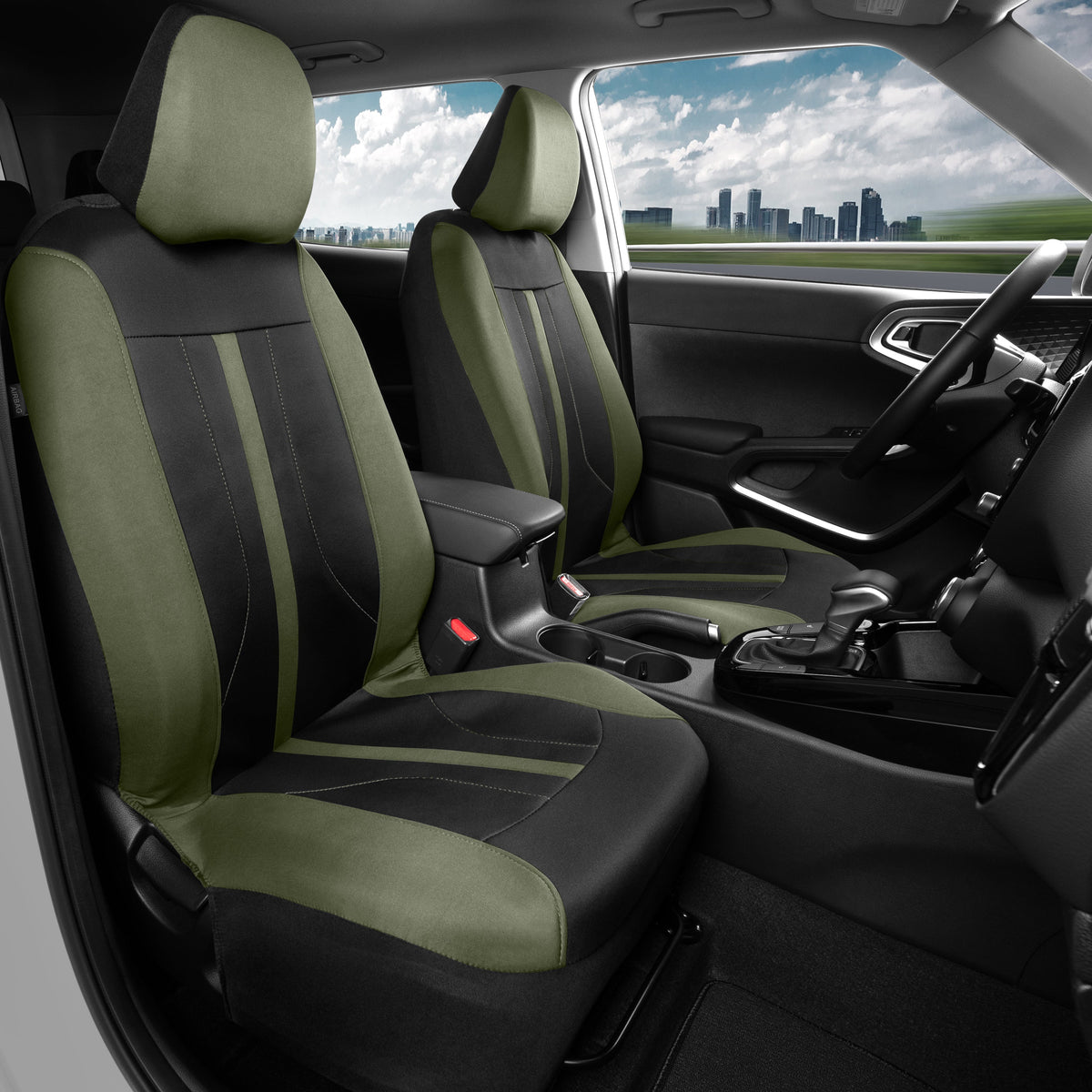 Motor Trend Green Cloth Car Seat Covers for Front Seats - Premium Automotive Bucket Seat Covers, Made for Vehicles with Removable Headrests