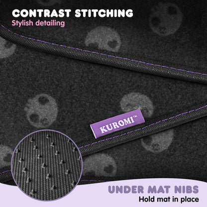 Kuromi Carpet Car Floor Mats - Universal Fit for Cars, SUVs & Trucks - Black with Kuromi Print & Purple, Pink Accents - Front & Rear Set, 4 Piece