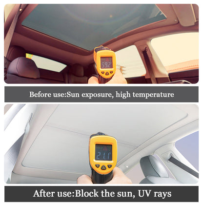EVBASE Model Y Retractable Sunshade Glass Roof Sun Visor with Roll Fabric Style