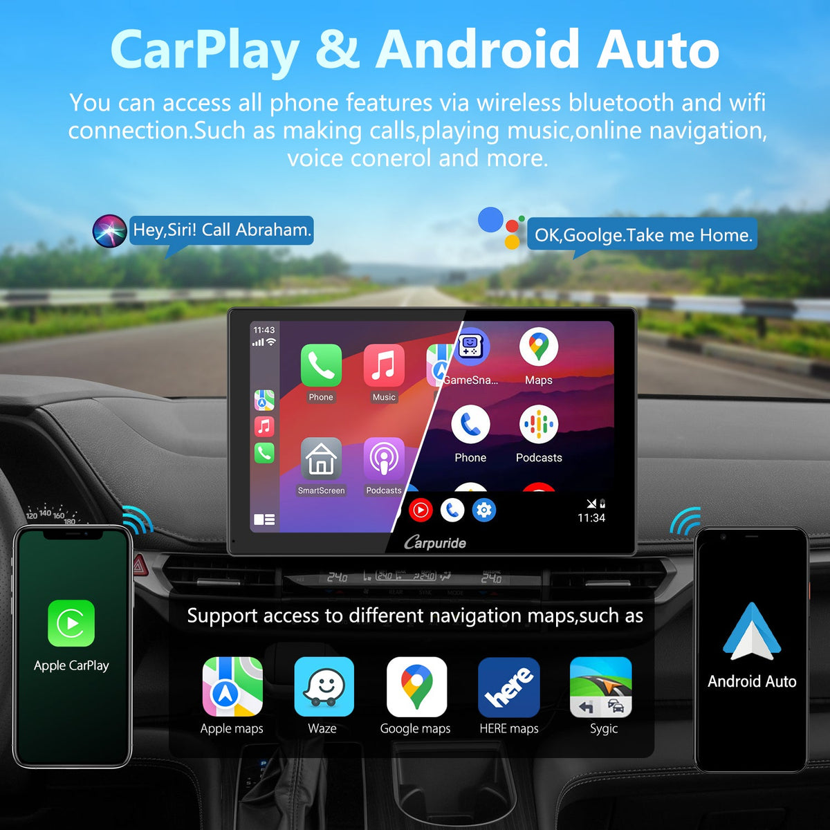 CARPURIDE C98 Portable Smart Multimedia Dashboard Console With Backup Camera