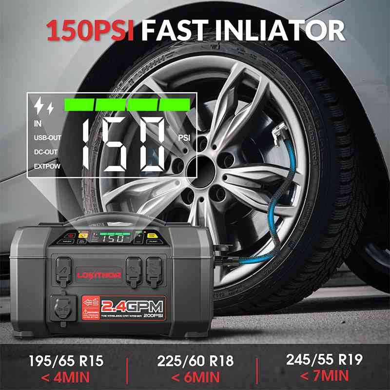 LOKITHOR AW401 Multi-Function Jump Starter 2500A Peak with Pressure Washer & 150PSI Air Compressor for Car Recovery, Camping