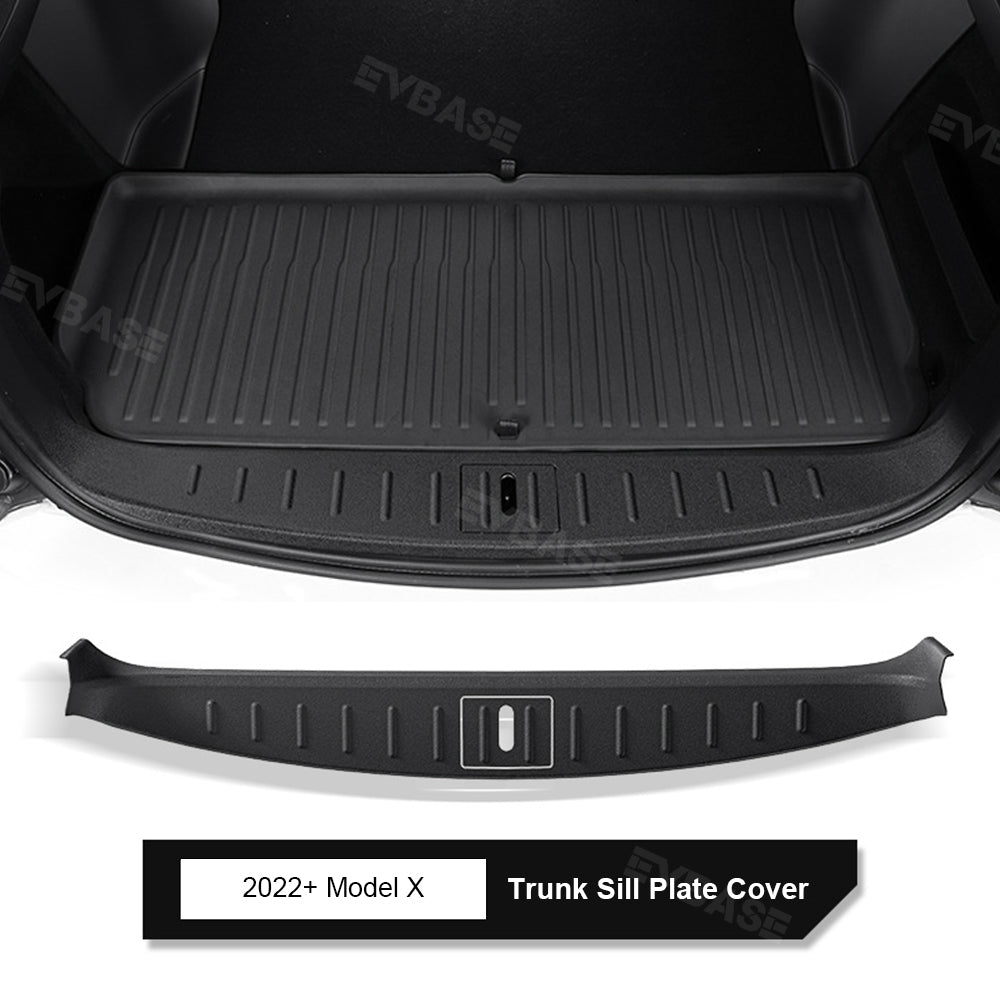 EVBASE Model S Trunk Sill Plate Cover Rear Bumper Protector Guard Trim TPE with Carbon Fiber Pattern