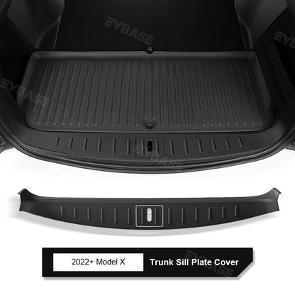 EVBASE Model S Trunk Sill Plate Cover Rear Bumper Protector Guard Trim TPE with Carbon Fiber Pattern