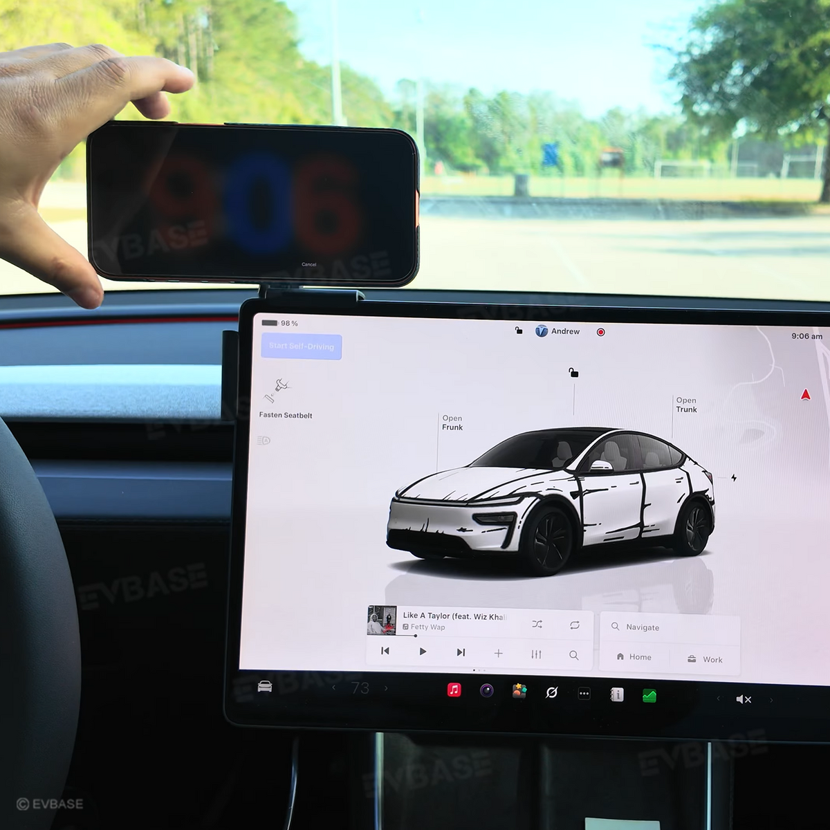 EVBASE-Premium EV&Tesla Accessories Model Y L Phone Mount Strongest Magnet Power Megasafe Car Mount Foldable Hidden Phone