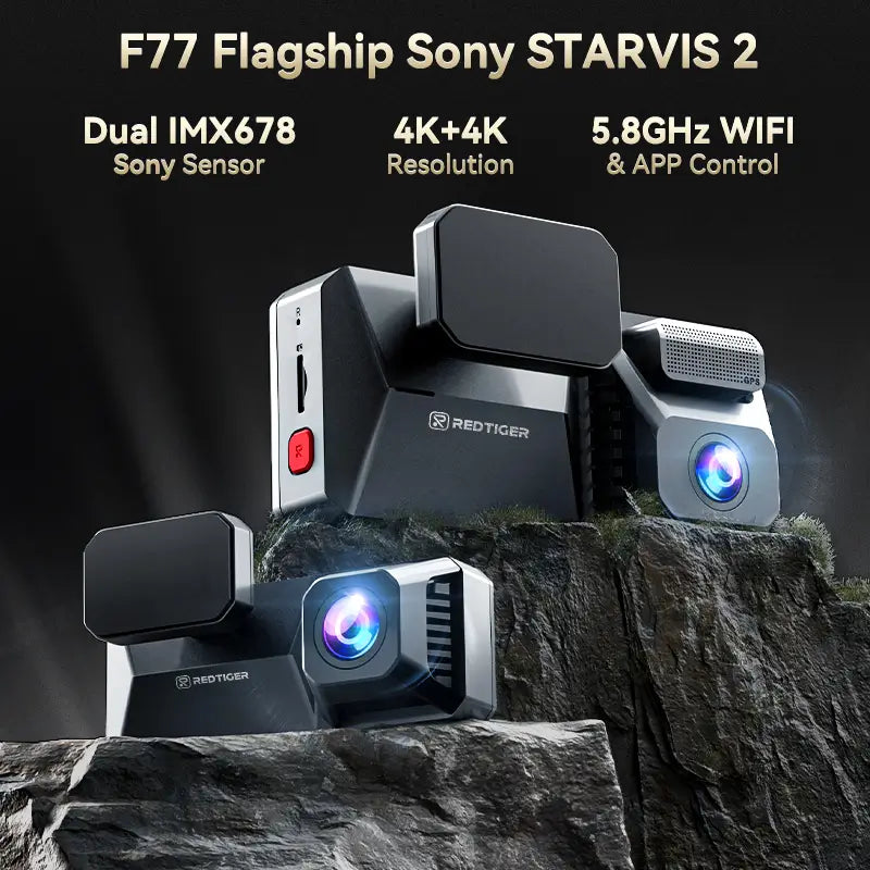 REDTIGER 4K UHD Dual IMX678 Dash Cam with Starvis 2 Night Vision, 128GB eMMC, 5.8GHz WIFI, GPS Tracking, Parking Monitor
