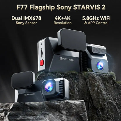 REDTIGER 4K UHD Dual IMX678 Dash Cam with Starvis 2 Night Vision, 128GB eMMC, 5.8GHz WIFI, GPS Tracking, Parking Monitor