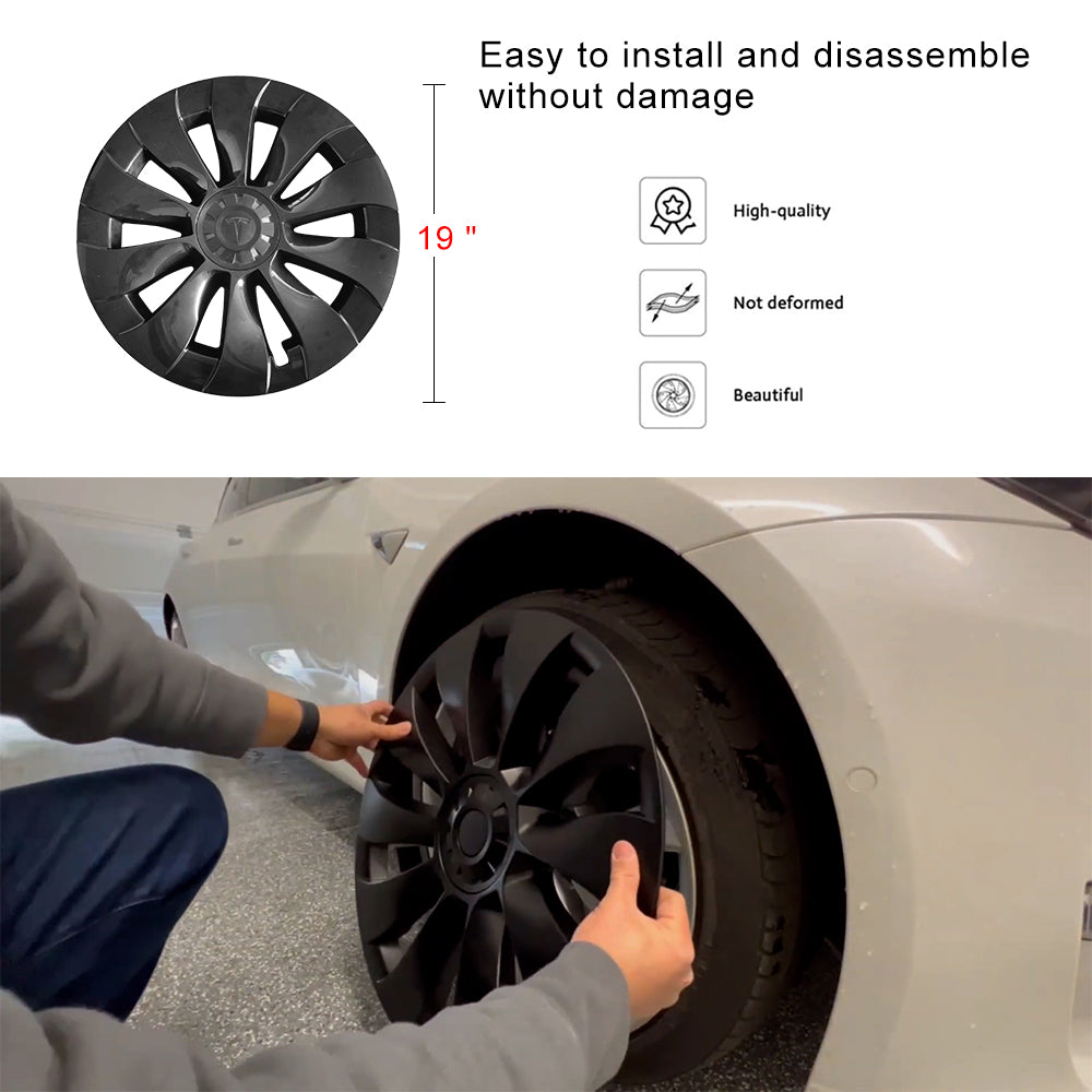 EVBASE Model 3 19 Inch Wheel Covers Replacement Überturbine Style Wheel Hubcaps Protector Cover Kit 4pcs