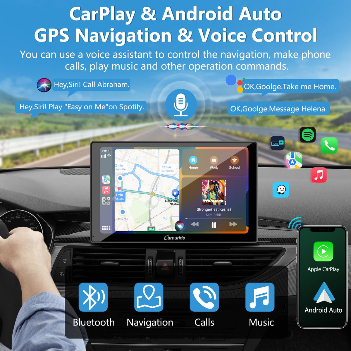 CARPURIDE W905 Portable Smart Multimedia Car Stereo with Dual Cameras and DVR Function