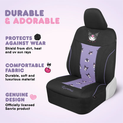 Hello Kitty Kuromi Car Seat Cover - Cute Black and Purple Front Seat Cover with Lavender Accents, Durable and Comfortable Polyester, Car