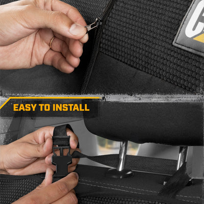 Cat Flexfit Black Rear Seat Cover for Car - Durable Canvas & Mesh Design 60/40 Split Bench Protector for Cars, Trucks & SUVs - Back Seat Cover