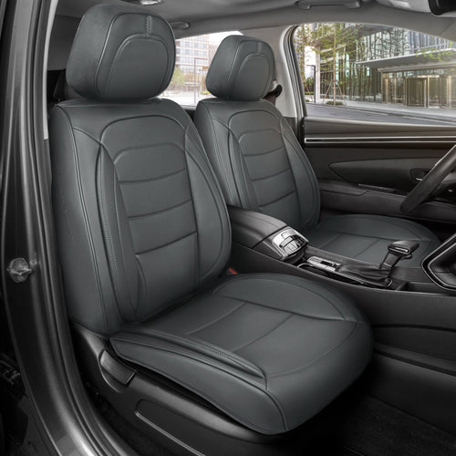 MotorBox Elite Edition Faux Leather Seat Covers for Cars, Trucks, & SUV - 2 Charcoal Car Seat Covers for Front Seats - Universal Fit Car