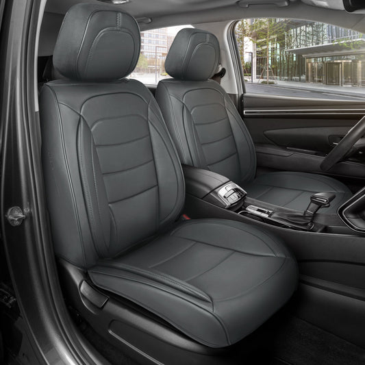 MotorBox Elite Edition Faux Leather Seat Covers for Cars, Trucks, & SUV - 2 Charcoal Car Seat Covers for Front Seats - Universal Fit Car