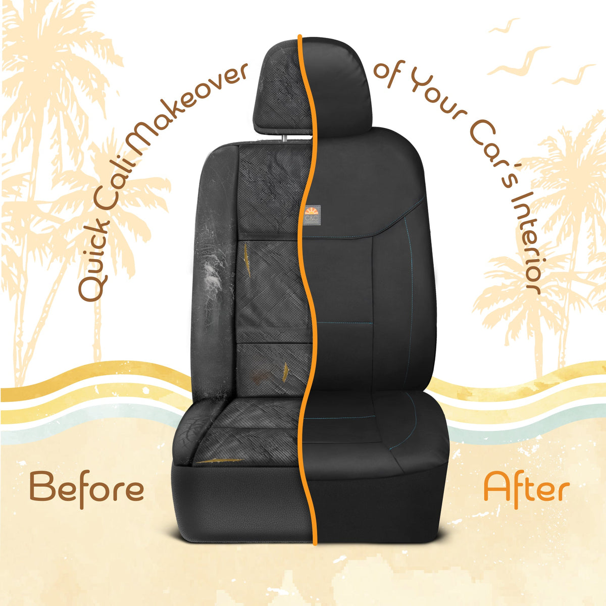C&C Napa Leatherette 2 Front Seat Covers - Faux Leather Car Seat Protectors for Cars & Trucks - UV-Resistant, Easy to Clean, Semi-Universal Fit