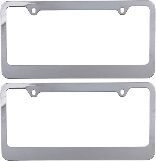 Product image: BDK Die-Cast Stainless Metal License Plate Frame/Holder Universal Size - Blank Metal Design (Pack of | JiangCarGear