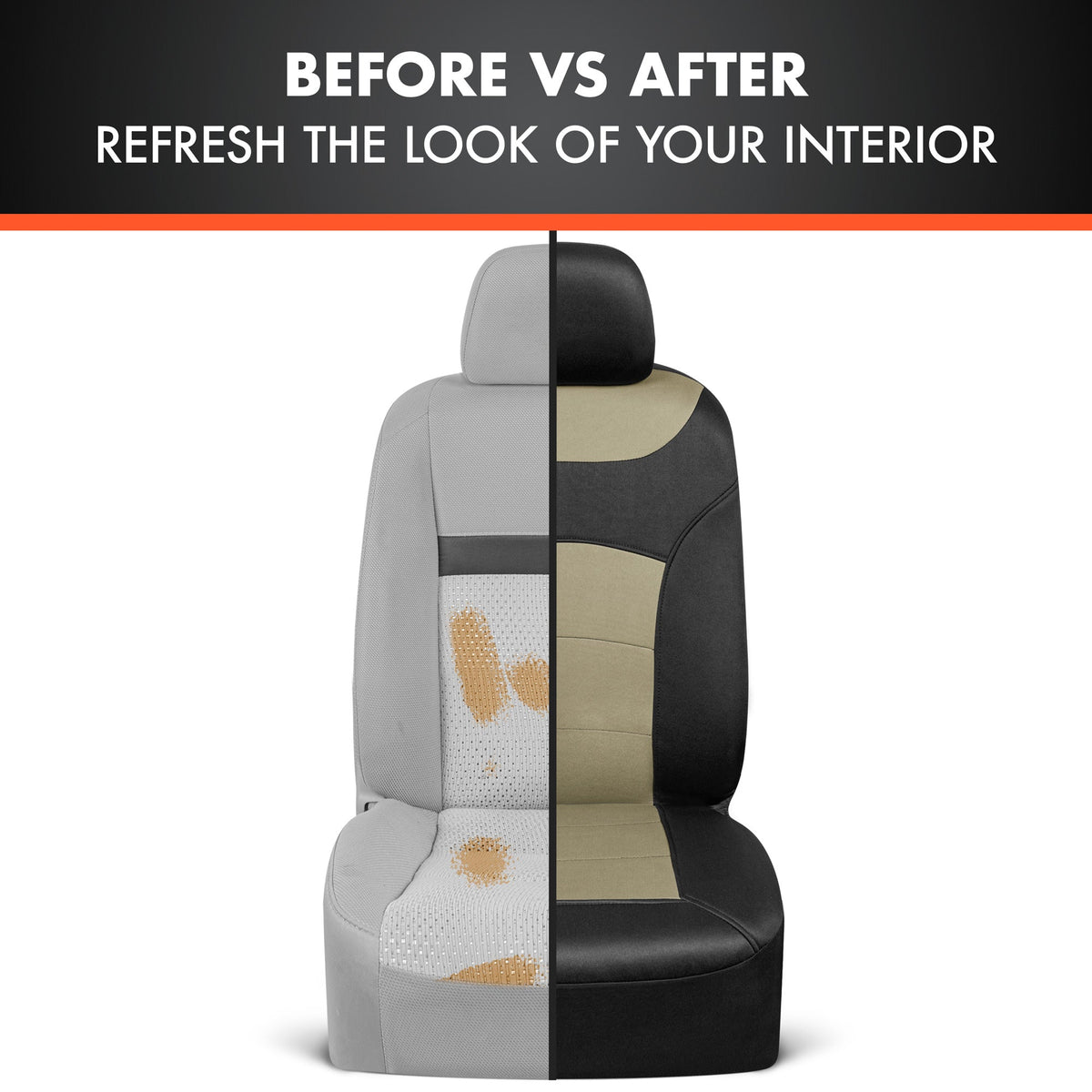 BDK carXS Turismo Car Seat Covers Full Set, Beige Two-Tone Front Seat Covers with Split Rear Bench Back Seat Cover, Automotive Seat Covers for