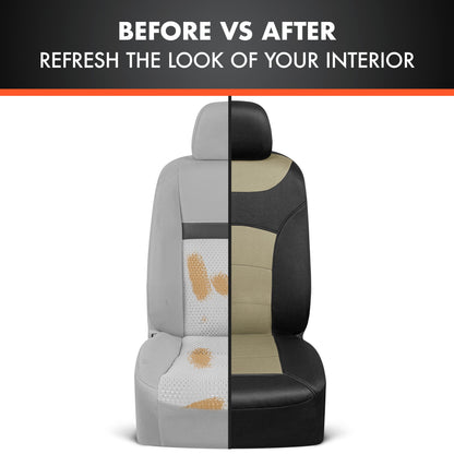 BDK carXS Turismo Car Seat Covers Full Set, Beige Two-Tone Front Seat Covers with Split Rear Bench Back Seat Cover, Automotive Seat Covers for