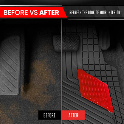 Motor Trend MetallicGuard Car Floor Mats Full Set - Durable Rubber Floor Mats with Red Metallic Heel Pad, All-Weather Interior Protection for